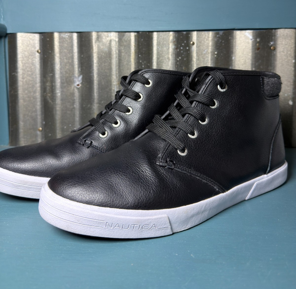 Nautica Breakwater Mens 1 1 Black Genuine Leather Hi-Top Chukka Sneaker Boot